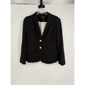 Talbots Blazer Women 6P Black Cotton Knit Gold Crest Button Nautical Preppy 2621